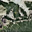 Zugspitze overview; yellow stickpin shows spot where Footloose Forester almost met his maker