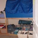 Shared Kids Room BEFORE with NO closet. Needs toy and clothing storage for short term stay