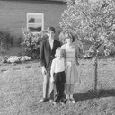 Mack Anne and Sue standing next to the crabtree on the south lawn note much sought after saddle shoes